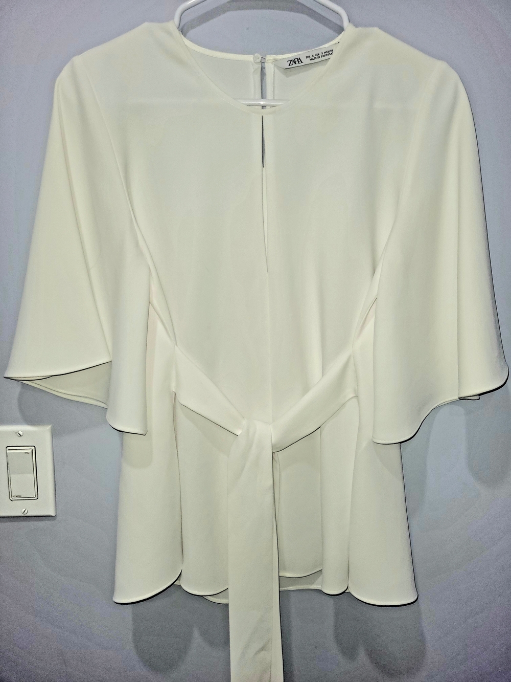 Zara Cream Tie-Waist Cape Sleeve Blouse Small